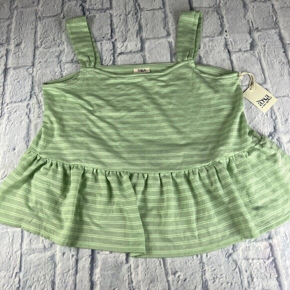 a.n.a Women's Size Large Mint Green Striped Polyester Round Neck Regular - Picture 3 of 8